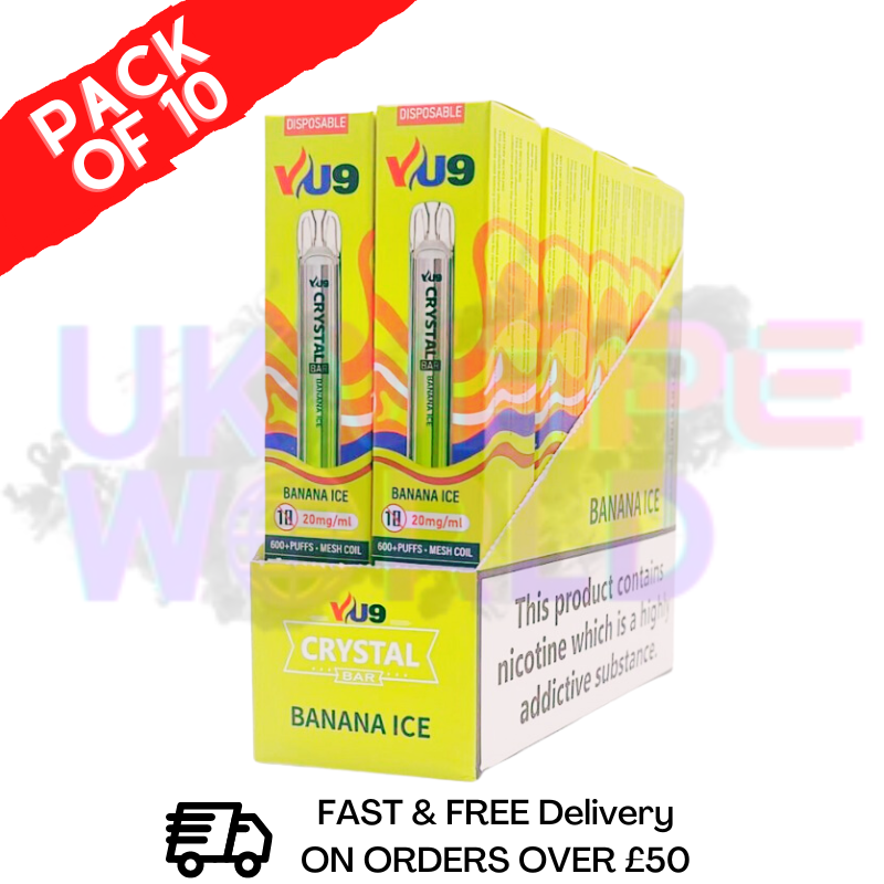 Banana ICE - Crystal Bar Puffs 600 VU9 Box Of 10 - UK Vape World