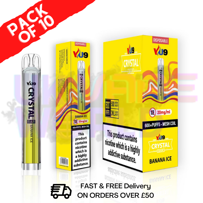 Banana ICE - Crystal Bar Puffs 600 VU9 Box Of 10 - UK Vape World