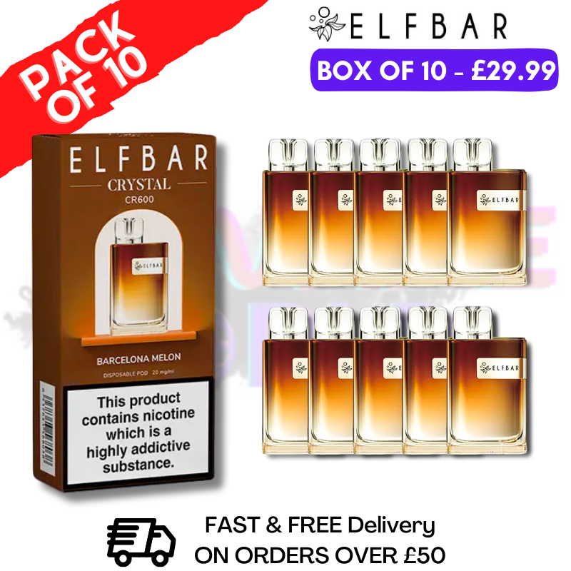 Shop Elf Bar Crystal 600puff - Barcelona Melon Box of 10 - UK Vape World