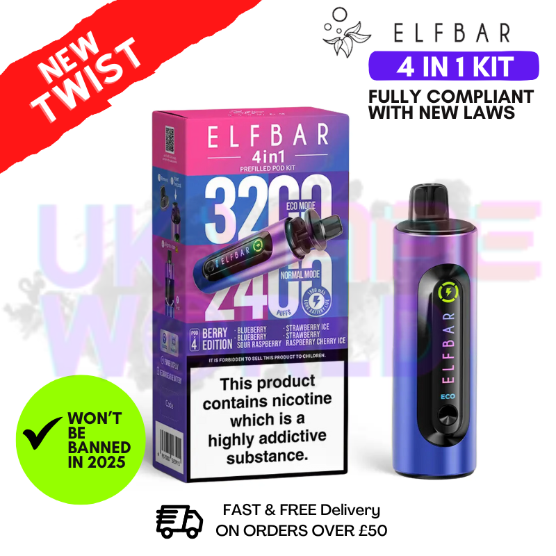 Shop Berry Edition Elf Bar 3200 & 2400 Puff (4 in 1) Prefilled Pod Kit - UK Vape World