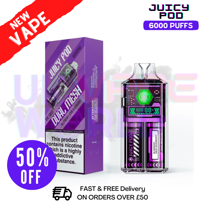 Shop Juicy Pod 6000 Pro Blue Sour Raspberry Kit - UK Vape World