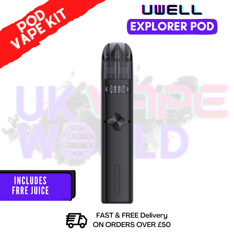 Black Uwell Caliburn Explorer Pod Kit + Free Nic Salt