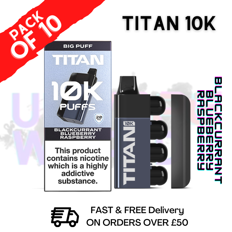 Shop Blackcurrant Blueberry Raspberry Titan 10K Disposable Vape Kit Pack Of 10 - UK Vape World
