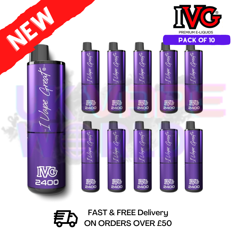 Box Of 10 - Blackcurrant Menthol IVG 2400 Disposable Vape Pen Kit - UK Vape World