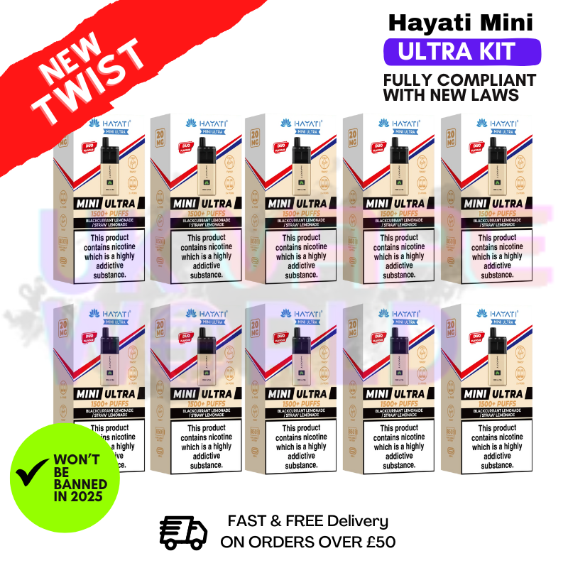 Shop Blackcurrant Lemonade Hayati Mini Ultra 1500 Box Of 10 - UK Vape World