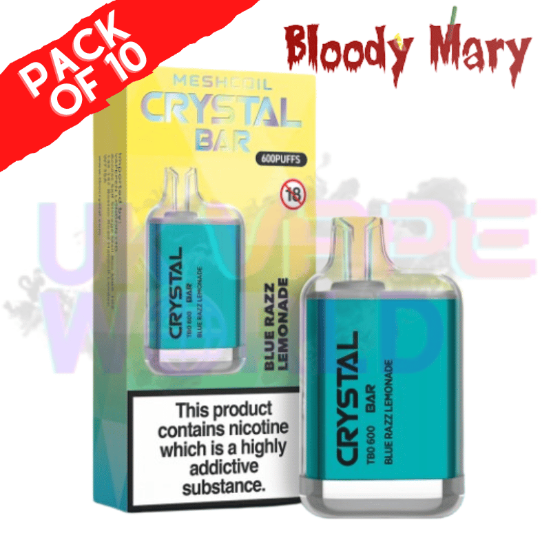 Blue Razz Lemonade - Bloody Mary CRYSTAL 600Puff Box of 10 - UK Vape World