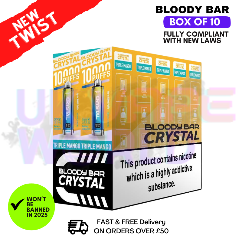 Shop Triple Mango Bloody Bar Crystal 10K Puff Box Of 10 - UK Vape World