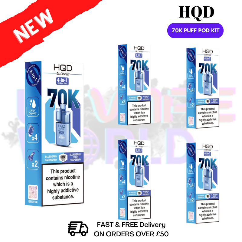 Blue Raspberry HQD Glow Air 70k Vape Kit Box of 5 - ukvapeworld