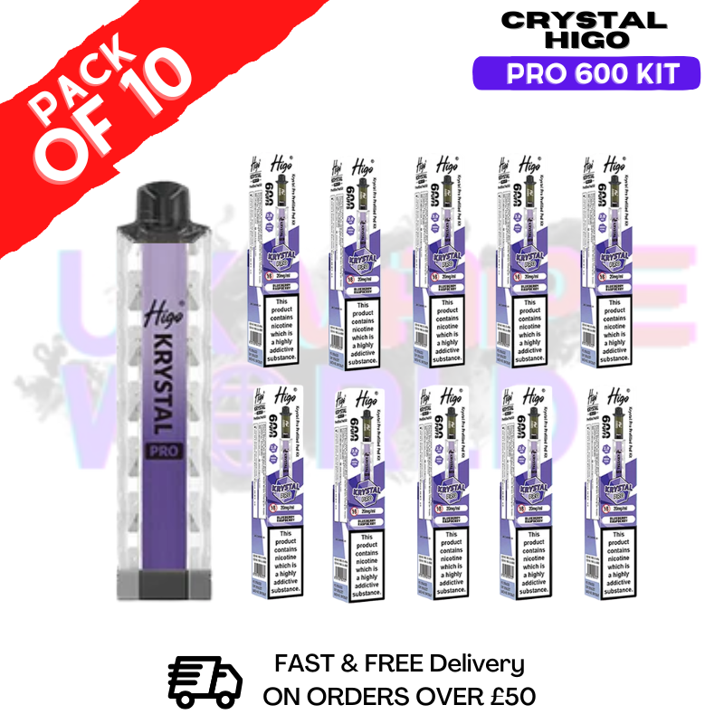 Blue Raspberry HIGO Crystal Pro 600 Puff Kits Box Of 10 - ukvapeworld