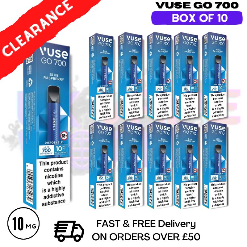 Shop Blue Raspberry (10MG) - VUSE GO 700Puff Box of 10 - UK Vape World