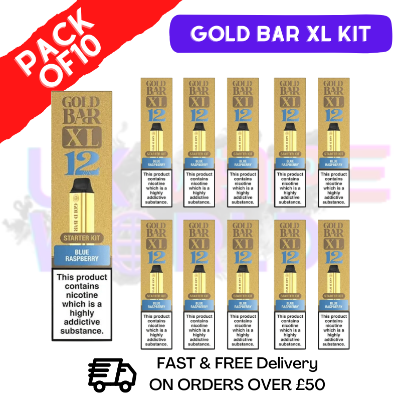 Blueberry Sour Raspberry Gold Bar XL Prefilled KITS Box of 10 - ukvapeworld