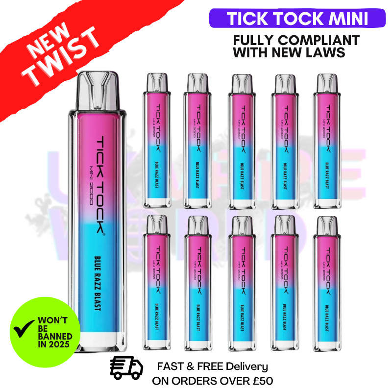 Shop Blue Razz Blast Tick Tock Mini 2000 Box Of 10 - UK Vape World