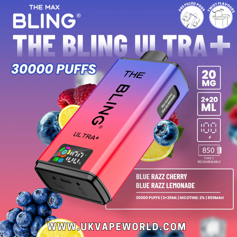shop Blue Razz Cherry/Blue Razz Lemonade Bling 30k Ultra Plus Prefilled Pod Kit - ukvapeworld