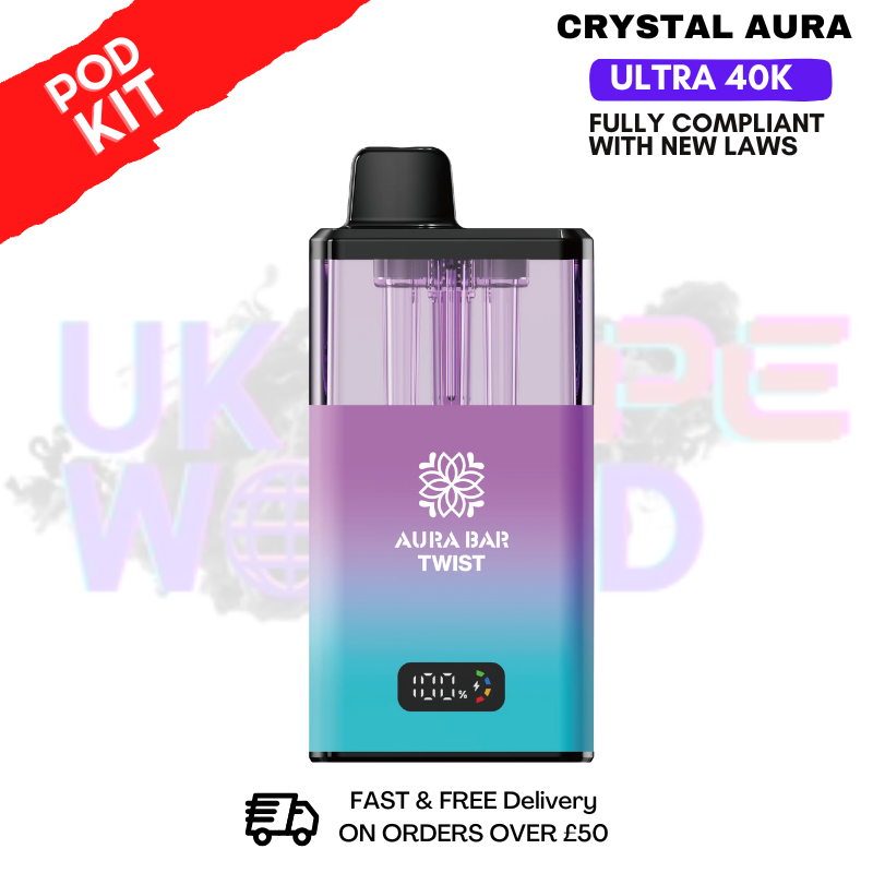 shop Blue Razz Cherry Crystal AURA 40K Puff Pod Kit - ukvapeworld