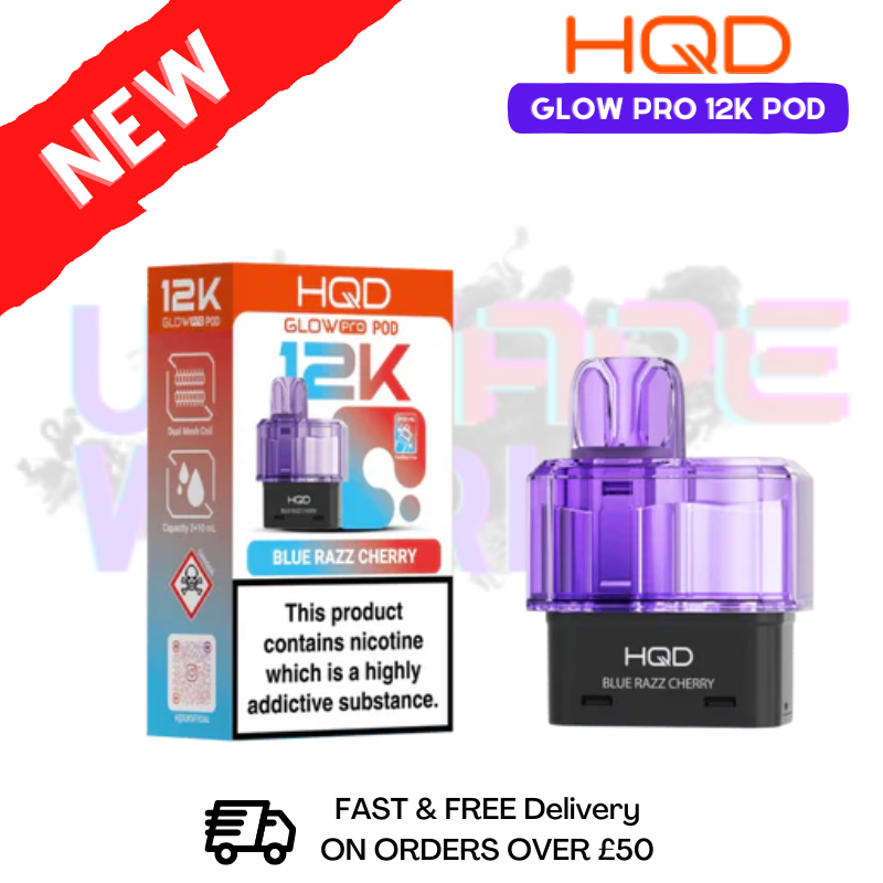 Blue Razz Cherry HQD Glow Pro 12K Puff Replacement Pods - ukvapeworld