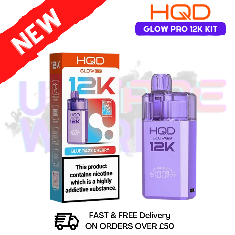 Blue Razz Cherry HQD Glow Pro 12K Puff Prefilled Pod Kit - ukvapeworld