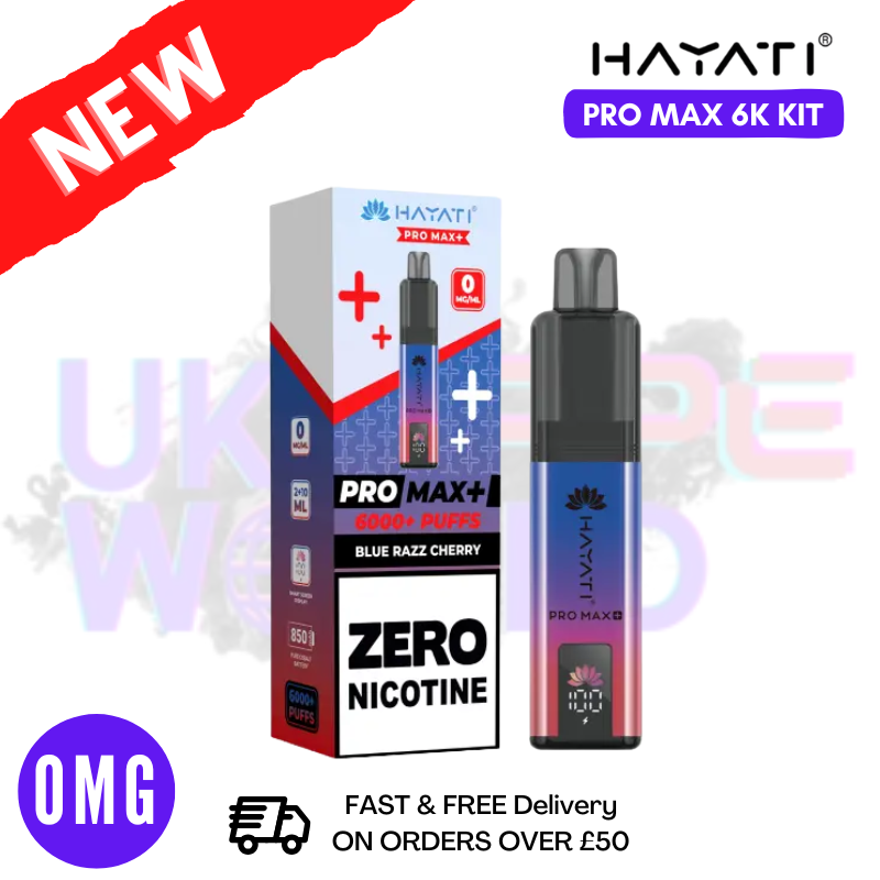 Blue Razz Cherry Hayati Pro Max Plus 6000 Kit Zero Nicotine - 2 FOR £15 - UK Vapeworld