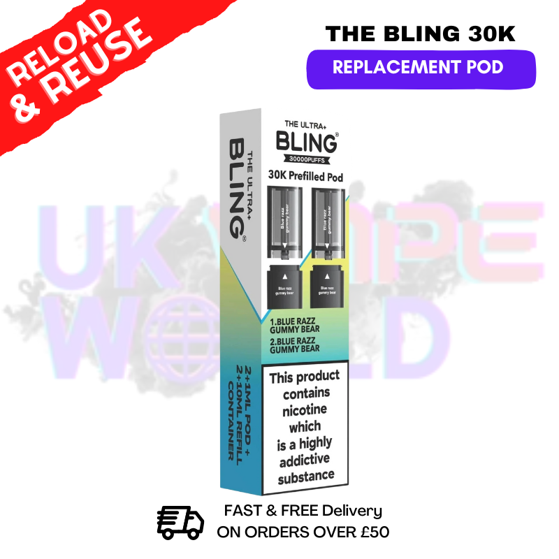 Blue Razz Gummy Bear Bling 30k REFIL PACK Ultra Plus Pods  - £6.99 - ukvapeworld