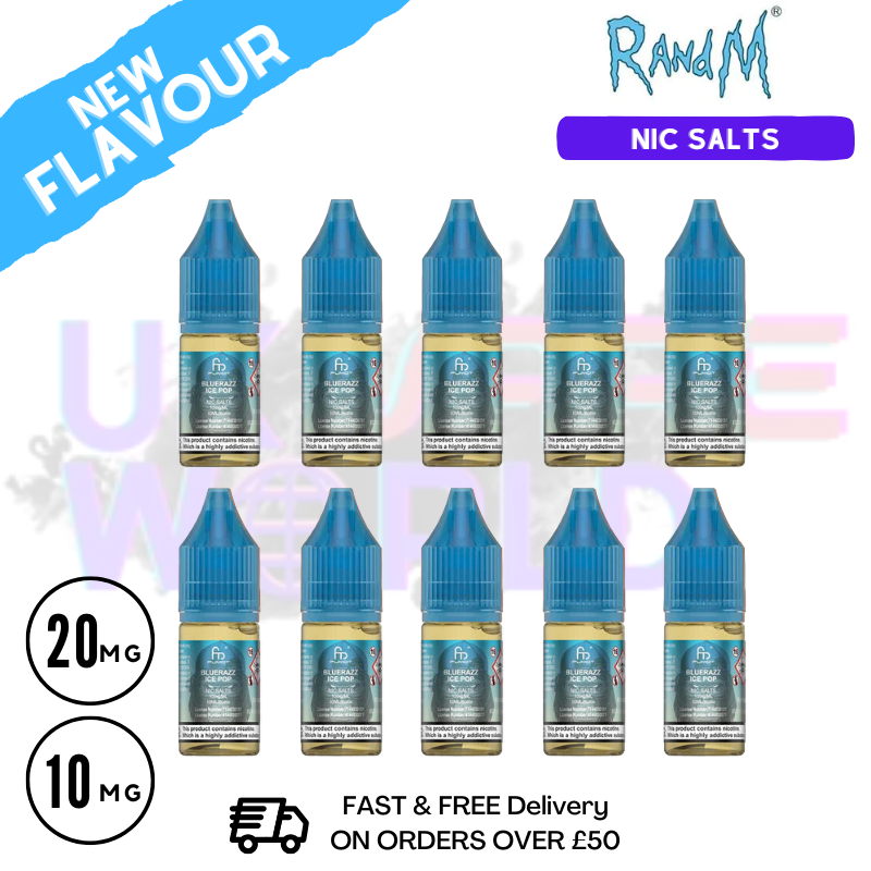 Blue Razz ICE Pop RandM Tornado 7000 Nic Salt BOX OF 10