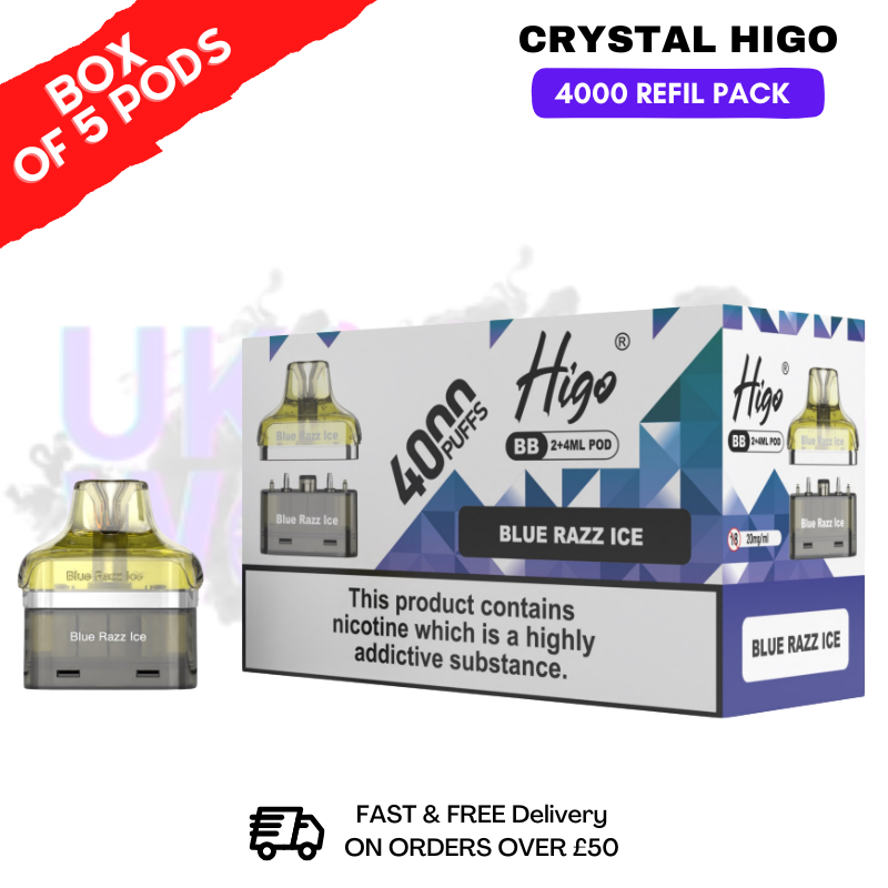 shop Blue Razz ICE Crystal Higo 4000 REFIL Pods BOX OF 5 - ukvapeworld