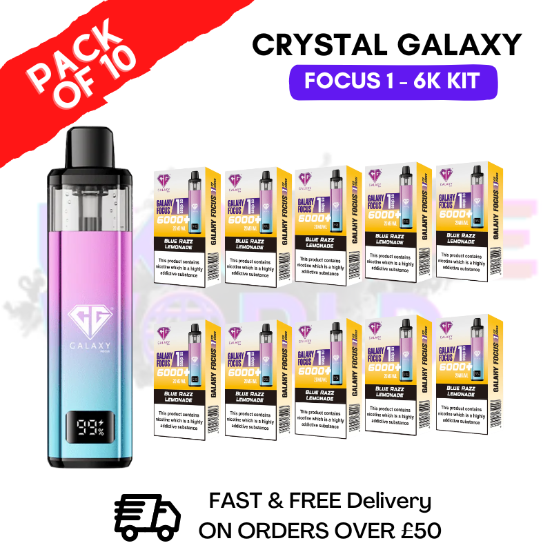 Blue Razz Lemonade Crystal Galaxy 6K Puff Box Of 10 - £49.99