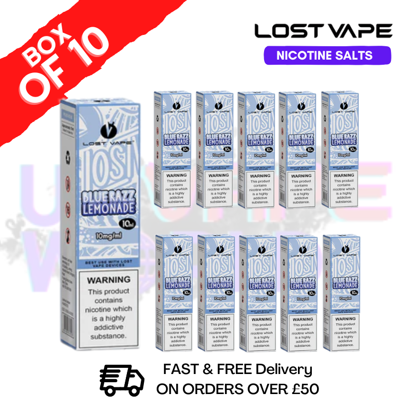 Shop Blue Razz Lemonade Lost Vape Nic Salt Box Of 10 - £17.99 - UK Vape World