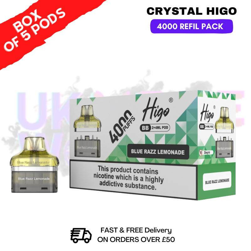 shop Blue Razz Lemonade Crystal Higo 4000 REFIL Pods BOX OF 5 - ukvapeworld