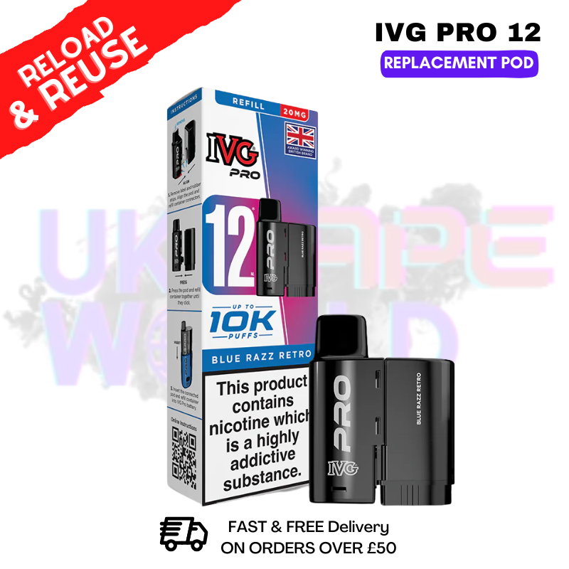 Blue Razz Retro IVG Pro 12 REFIL Pod Pack - ukvapeworld