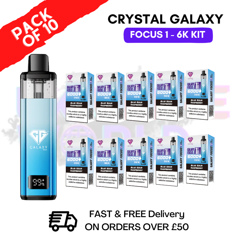 Blue Sour Raspberry Crystal Galaxy Focus 6K Kits Box Of 10 - ukvapeworld