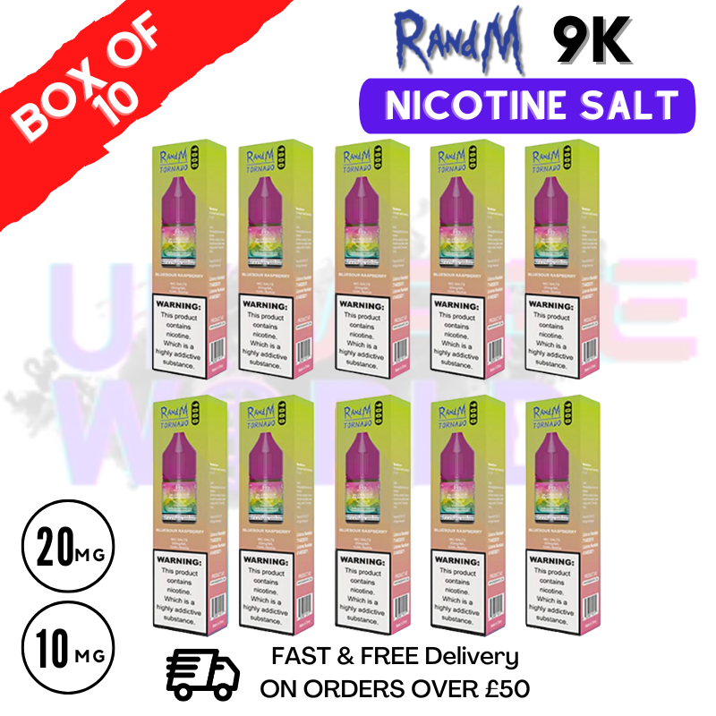 Shop Blue Sour Raspberry RandM 9000 Tornado Nic Salt Pack / Box of 10 - £16.99 - UK Vape World