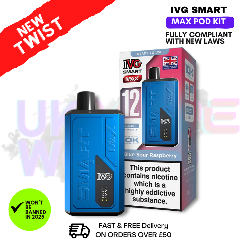 Blue Sour Raspberry IVG Smart Max 10K Puff Prefilled Pod Kit
