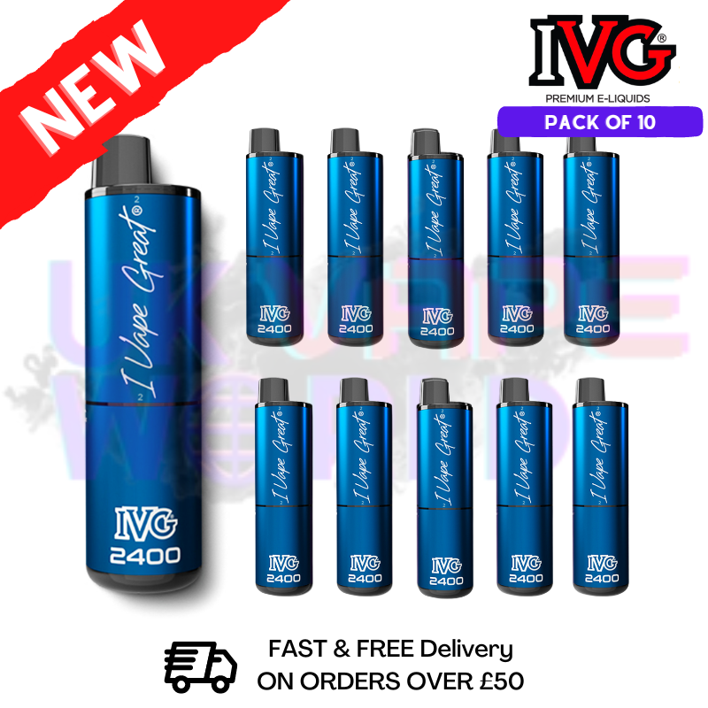 Box Of 10 - BLUE EDITION IVG 2400 Disposable Vape Pen Kit - UK Vape World