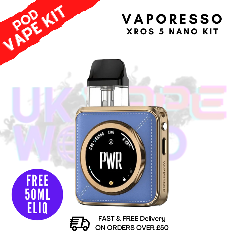 Blue Leatherette Vaporesso Xros 5 NANO Pod Kit + 50mL Eliquid - ukvapeworld