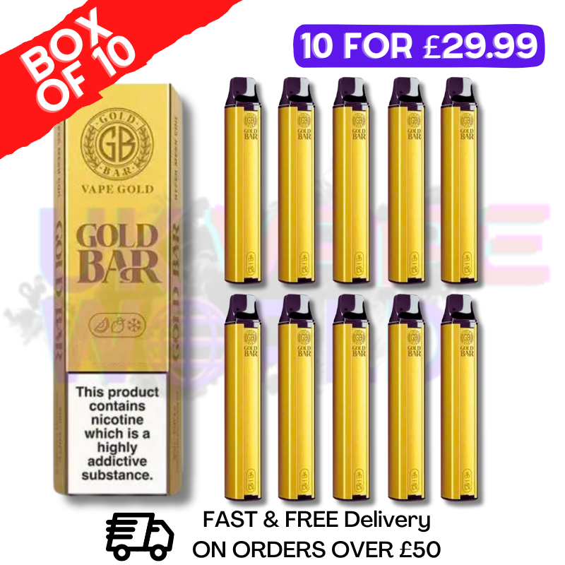 Shop Blue Raspberry - Gold Bar 600Puff Box of 10 - UK Vape World
