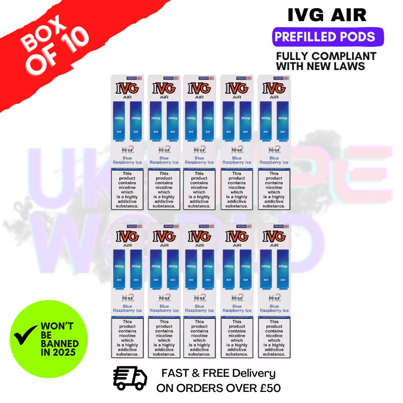 Shop Blue Raspberry ICE IVG AIR Prefilled Pod Box Of 10 - UK Vape World