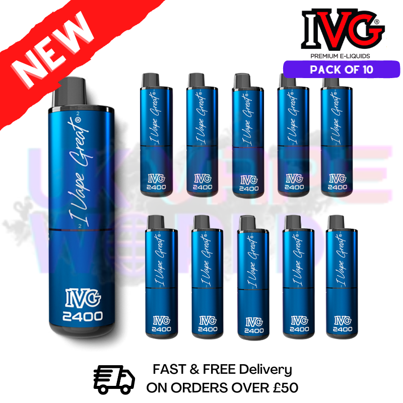 Box Of 10 - Blue Raspberry ICE IVG 2400 Disposable Vape Pen Kit