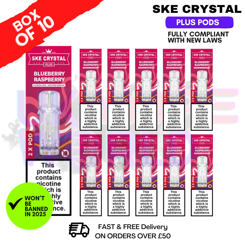 Shop Blueberry Raspberry SKE Crystal Plus Prefilled Pod Box Of 10 - UK Vape World