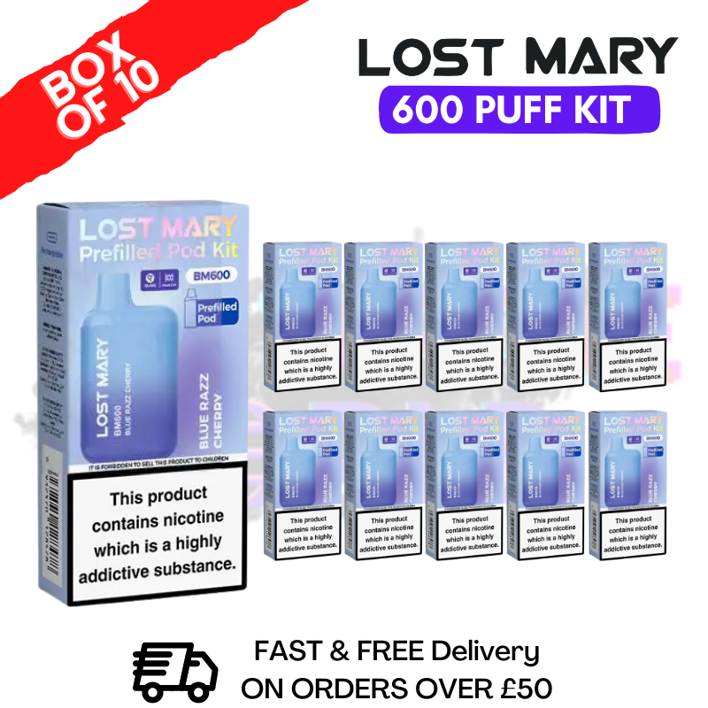 Shop Blue Razz Cherry Lost Mary 600 Puff Bars Pack Of 10 BM600 - UK Vape World