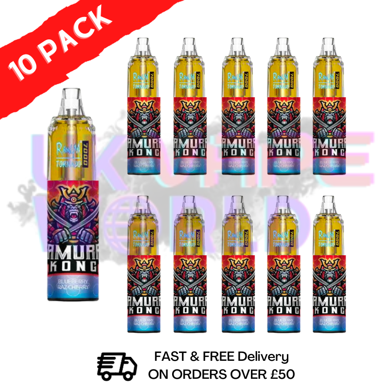 Blue Razz CHERRY (NEW) - Tornado 7000 Puff Bar R and M Pack Of 10 Vape Pen