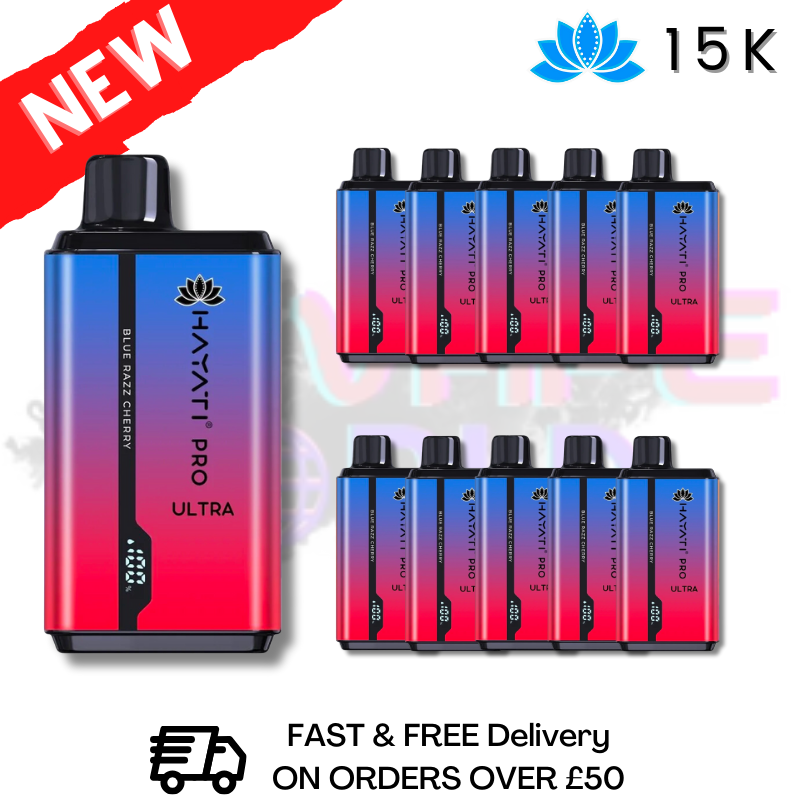 Shop Blue Razz Cherry Hayati Ultra Pro 15000 Puff 15K Box Of 10 - UK Vape World