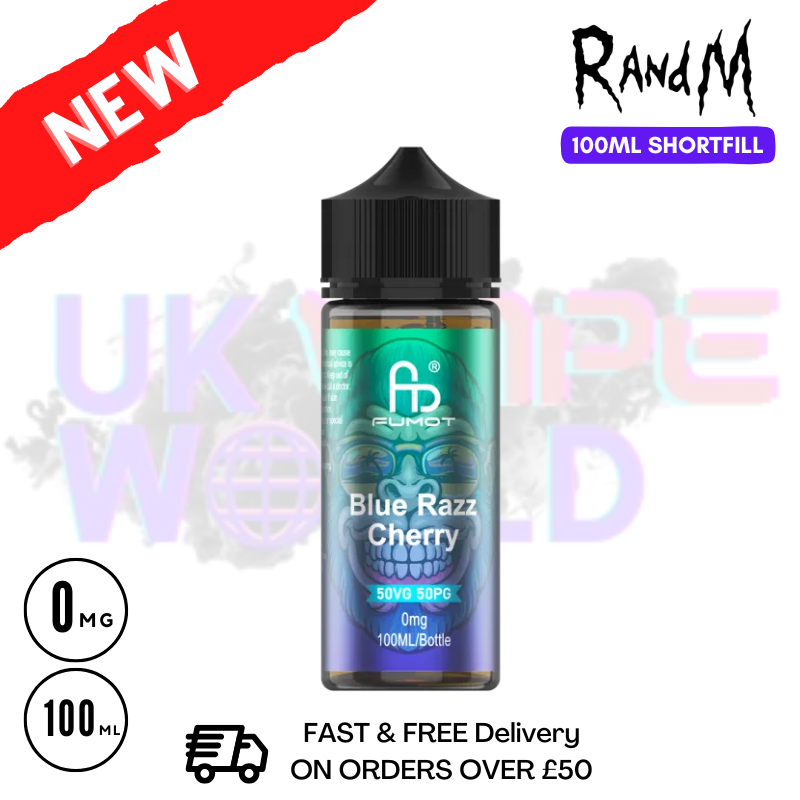 Blue Razz Cherry RandM 100ML Fumot Shortfill Eliquid - UK Vapeworld