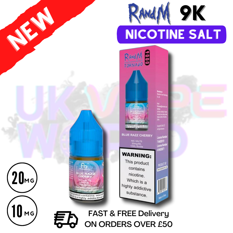 Blue Razz Cherry RandM Tornado 9000 Nic Salt 10ml eLiquid - 1.99 Blue Razz Cherry RandM Tornado 9000 Nic Salt 10ml eLiquid - 1.99