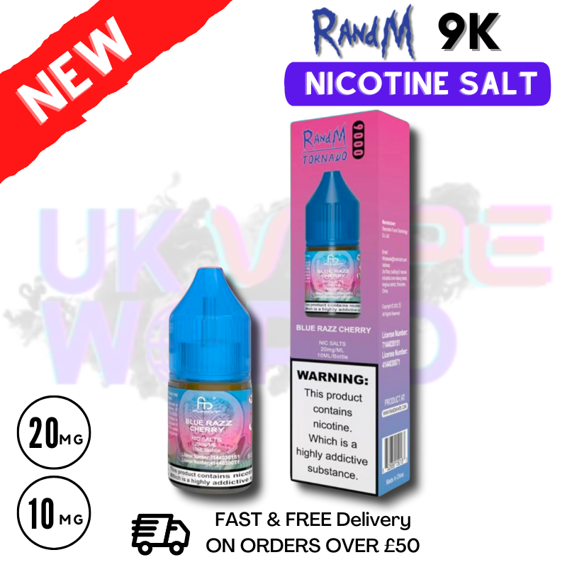 Shop Blue Razz Cherry RandM Tornado 9000 Nic Salt 10ml eLiquid - UK Vape World