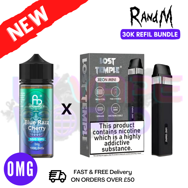 Blue Razz Cherry RandM 30K Puff Zero Nicotine Vape Kit - UK Vapeworld