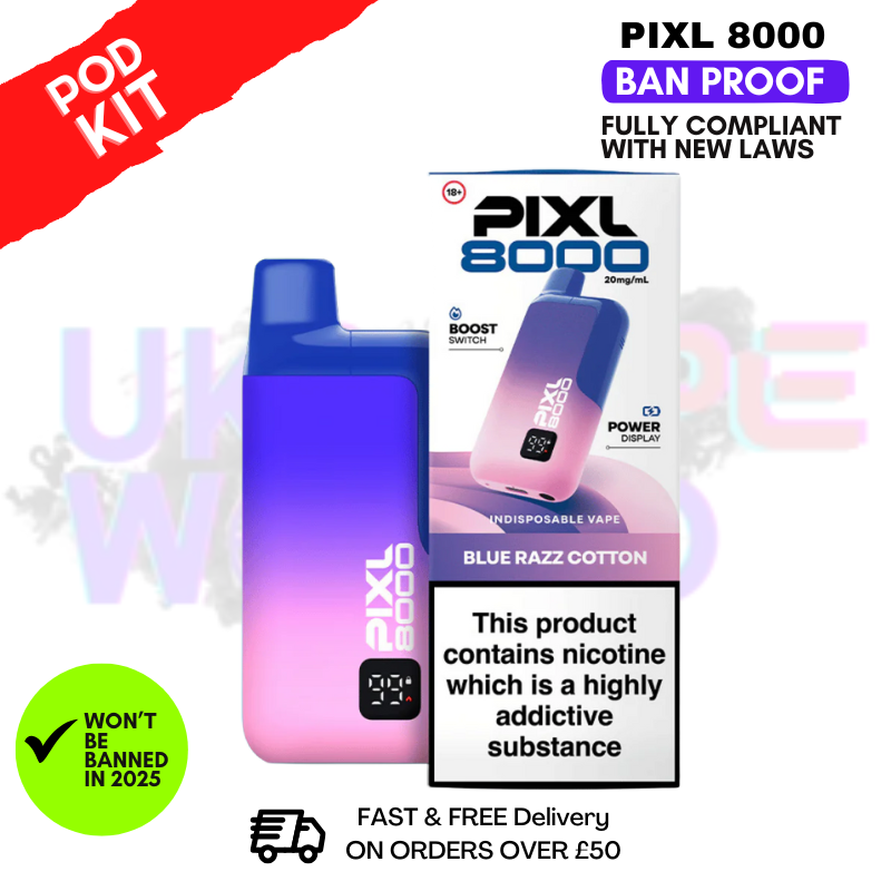 Blue Razz Cotton Pixl 8000 Puff Pod Kit - ukvapeworld