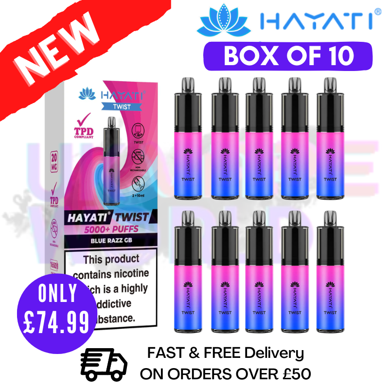 Shop Blue Razz Gummy Bear Hayati Twist 5000 Puff 5K Box Of 10 - UK Vape World