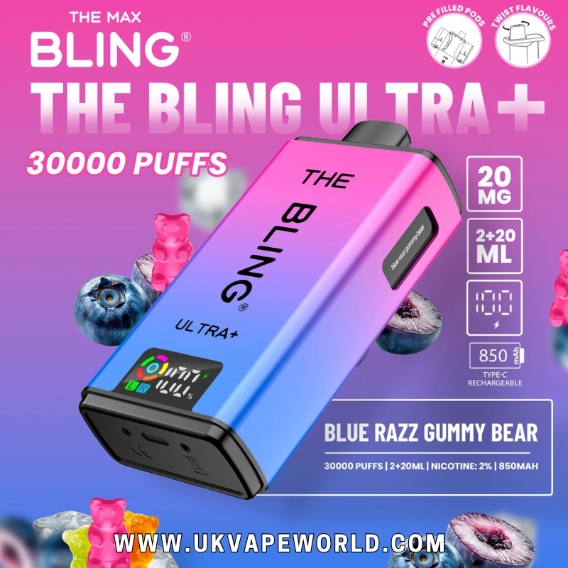 shop Blue Razz Gummy Bear Bling 30k Ultra Plus Prefilled Pod Kit - ukvapeworld