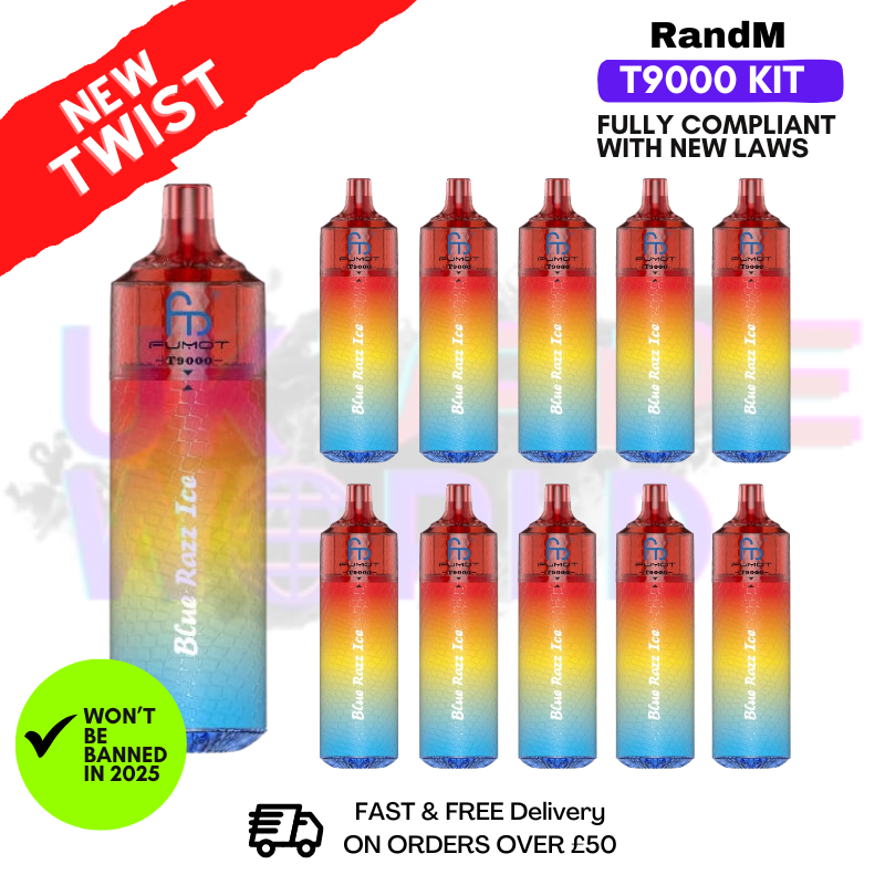 Shop Blue Razz ICE Randm T9000 Puffs Box Of 10 - UK Vape World