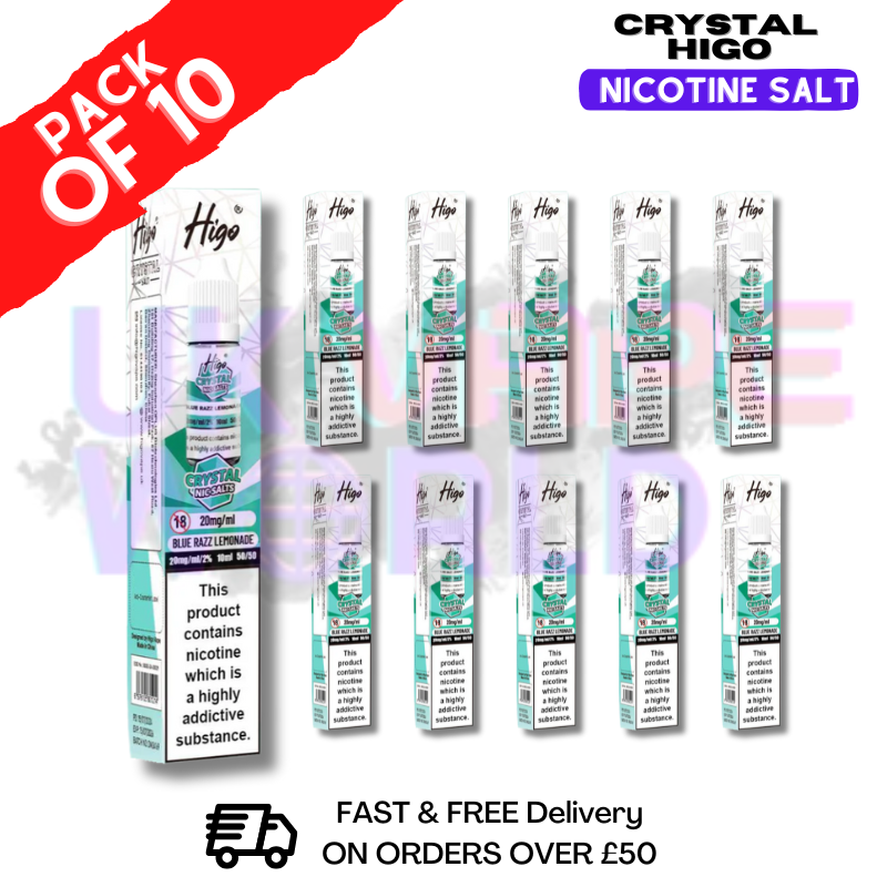 Shop Blue Razz Lemonade Crystal Higo Nic Salt Box Of 10 - UK Vape World