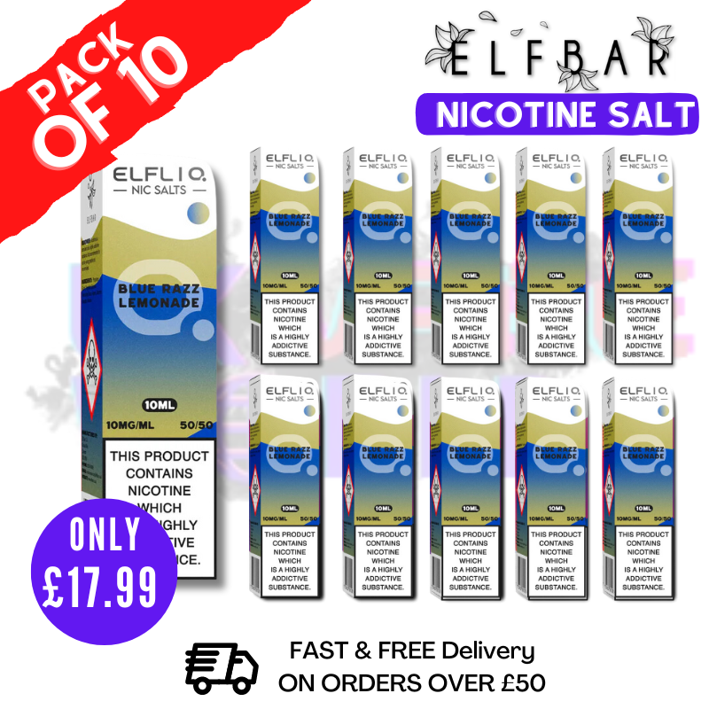 Shop Blue Razz Lemonade ElfLiq Nic Salt BOX OF 10 - ONLY £17.99 - UK Vape World